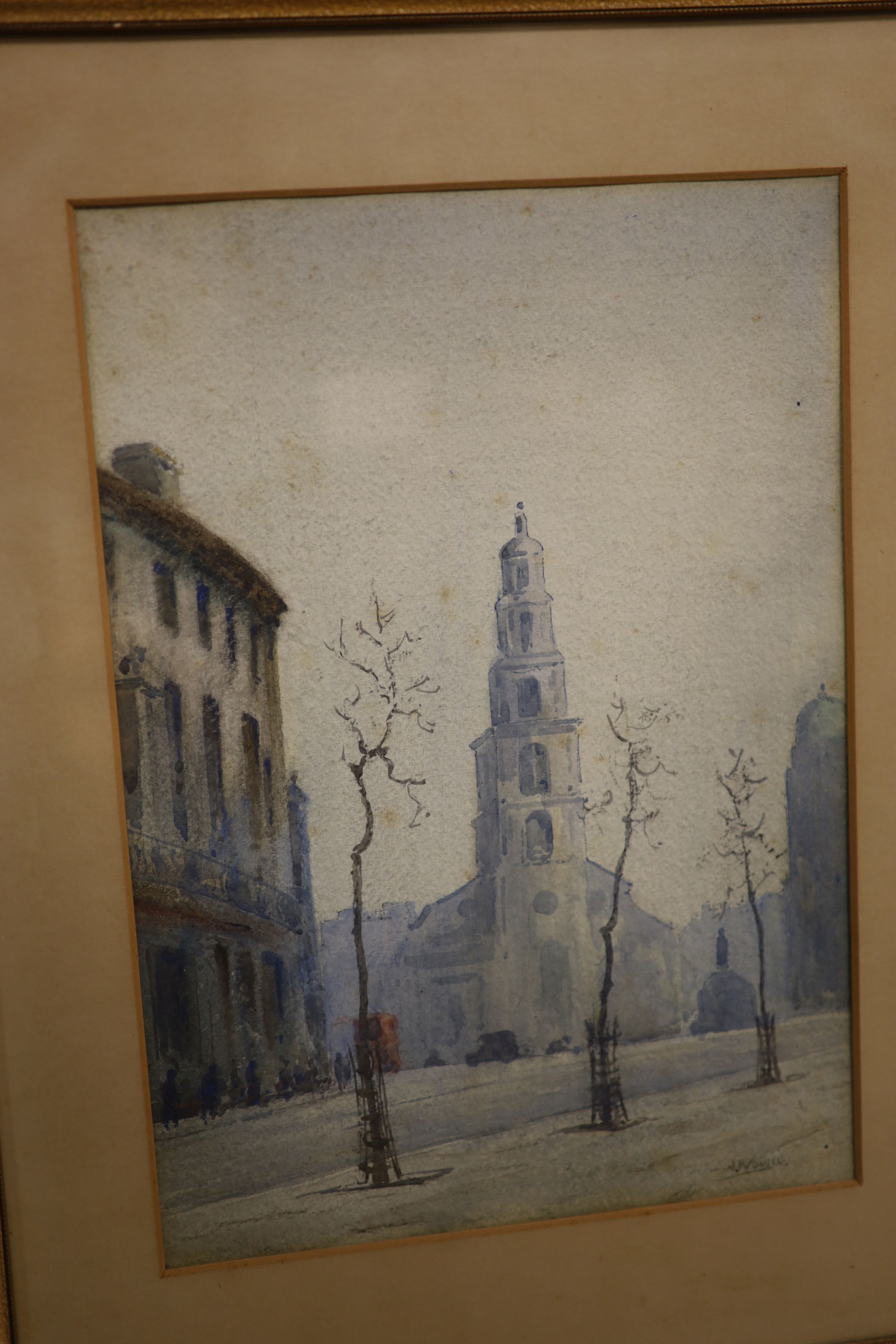 J.H. Young, pastel, View of an Italian town, signed, 34 x 39cm, together with seven other assorted works by the same hand